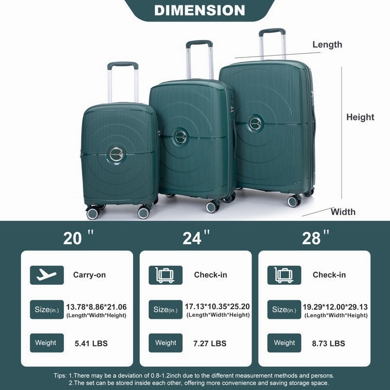 3-Piece Set Expandable Hardshell Luggage Sets Lightweight Durable Suitcase with TSA Lock
