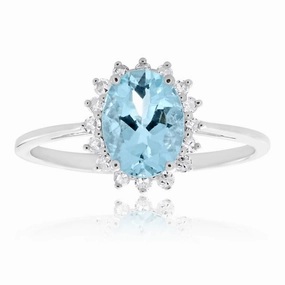 9ct White Gold Aquamarine   Diamond Cluster Ring