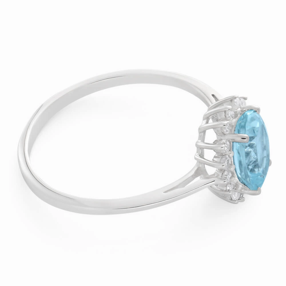 9ct White Gold Aquamarine   Diamond Cluster Ring