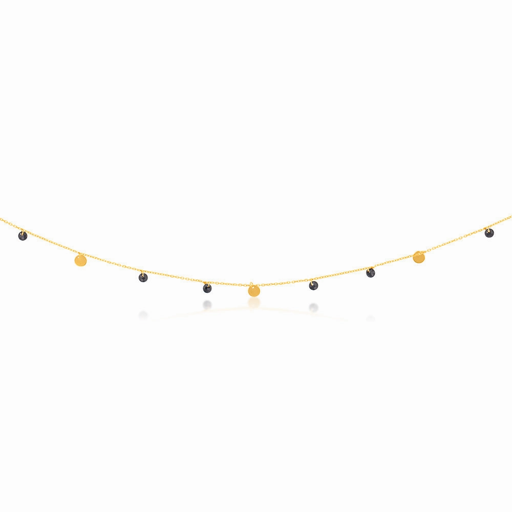 9ct Yellow Gold Black Zirconia and Gold Disc Charm 41.90cm Chain