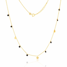 9ct Yellow Gold Black Zirconia and Gold Disc Charm 41.90cm Chain