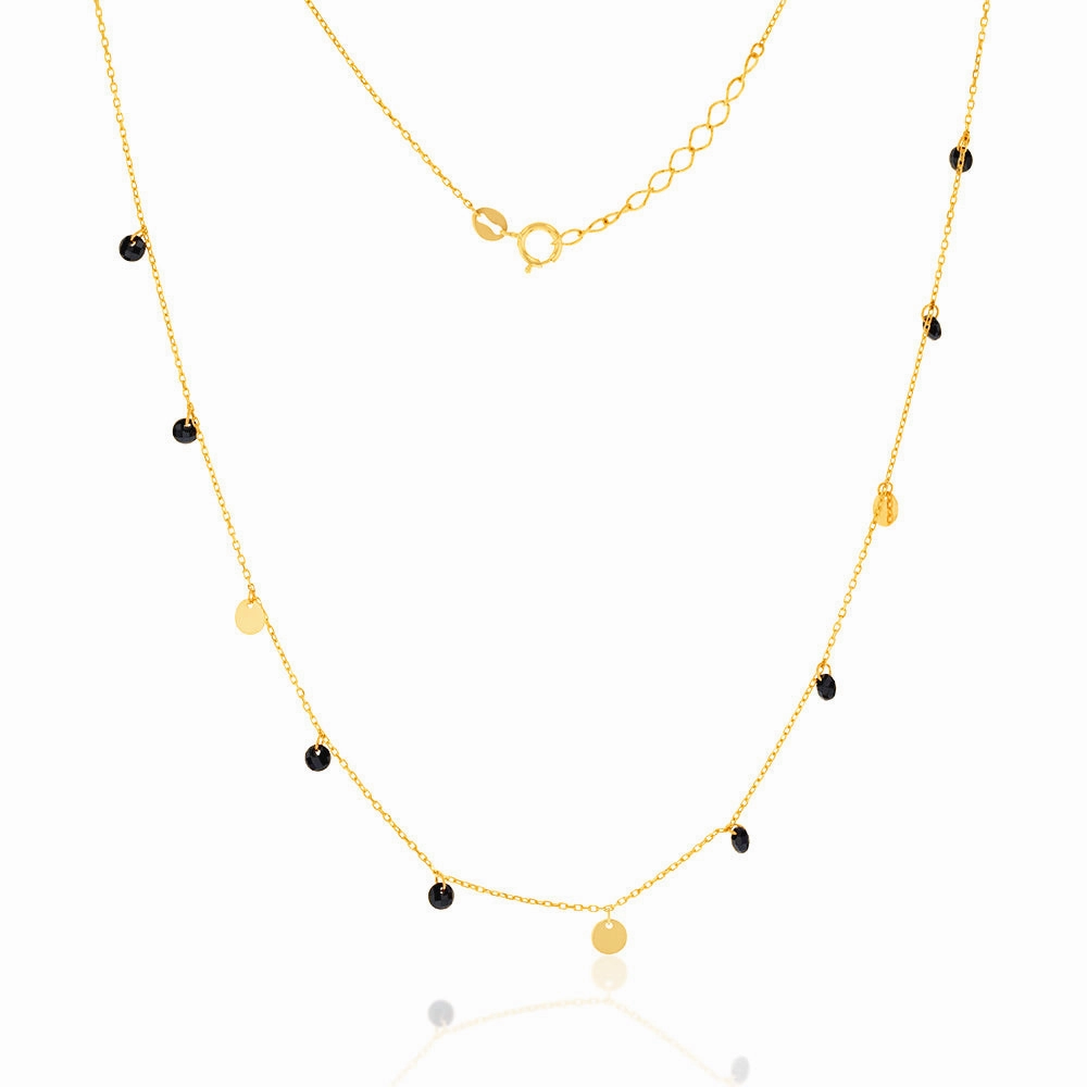 9ct Yellow Gold Black Zirconia and Gold Disc Charm 41.90cm Chain