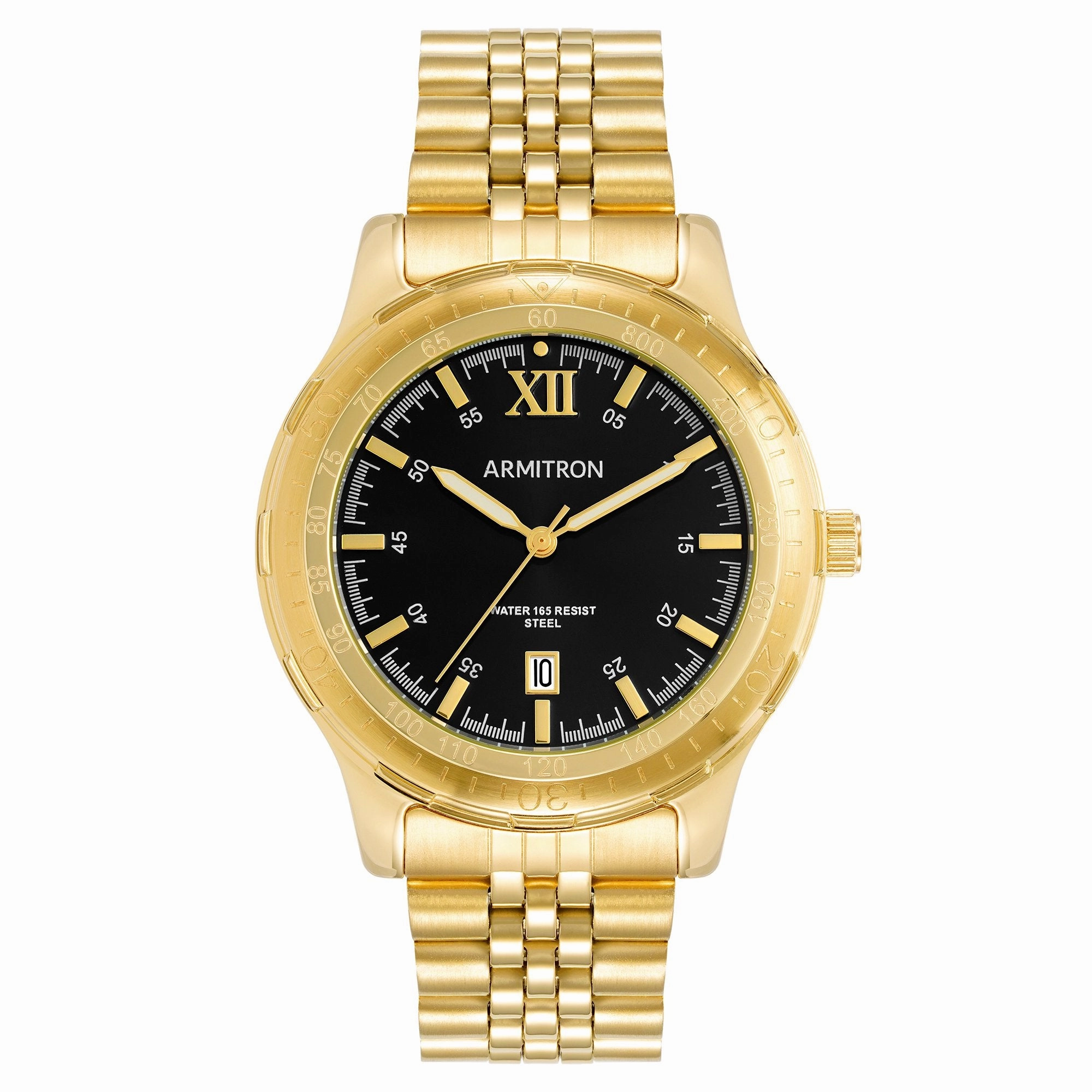 Armitron 20/5540BKGPWM Men's Gold Tone Round Black Dial Dress Watch