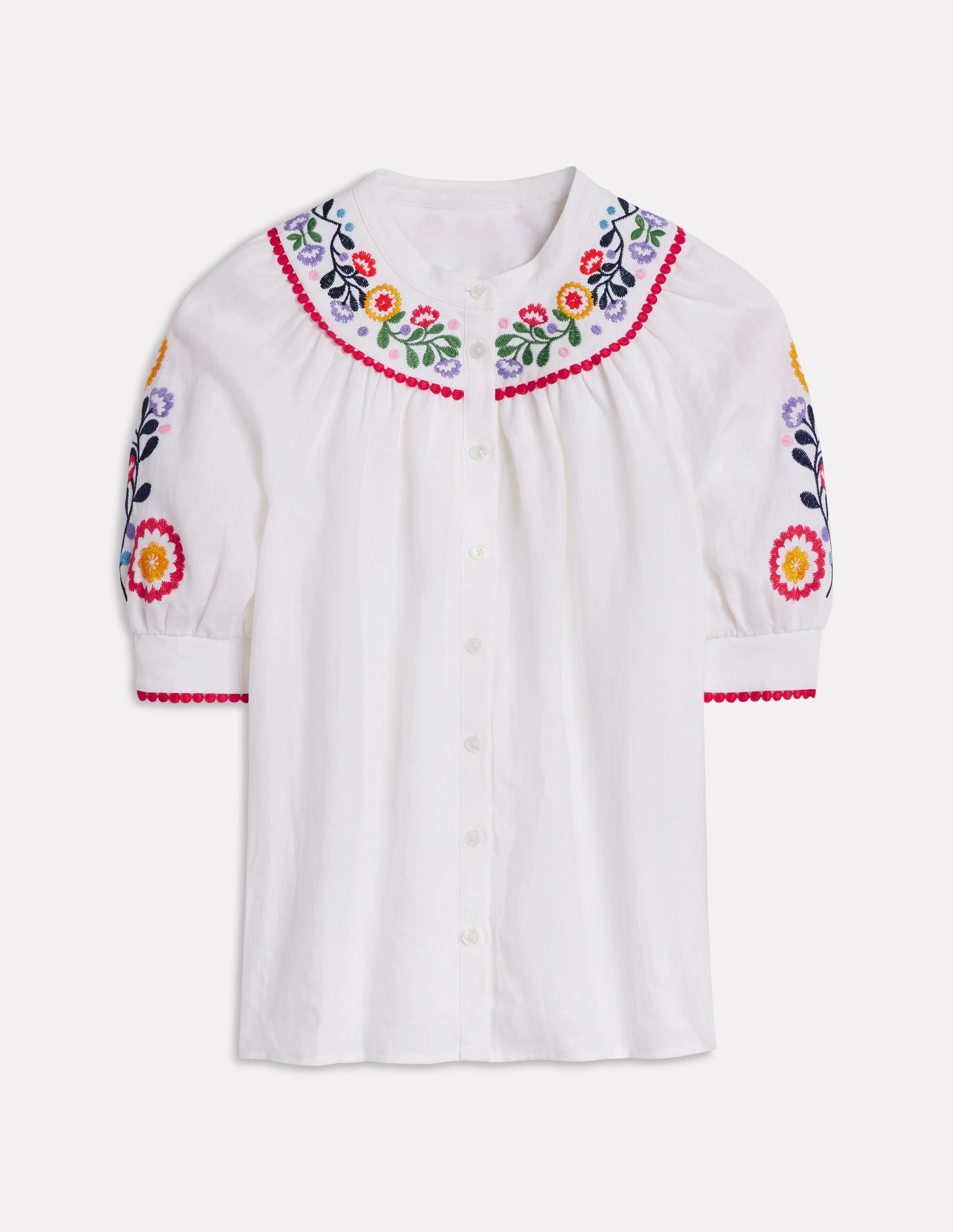 Bea Linen Top-White. Embroidery