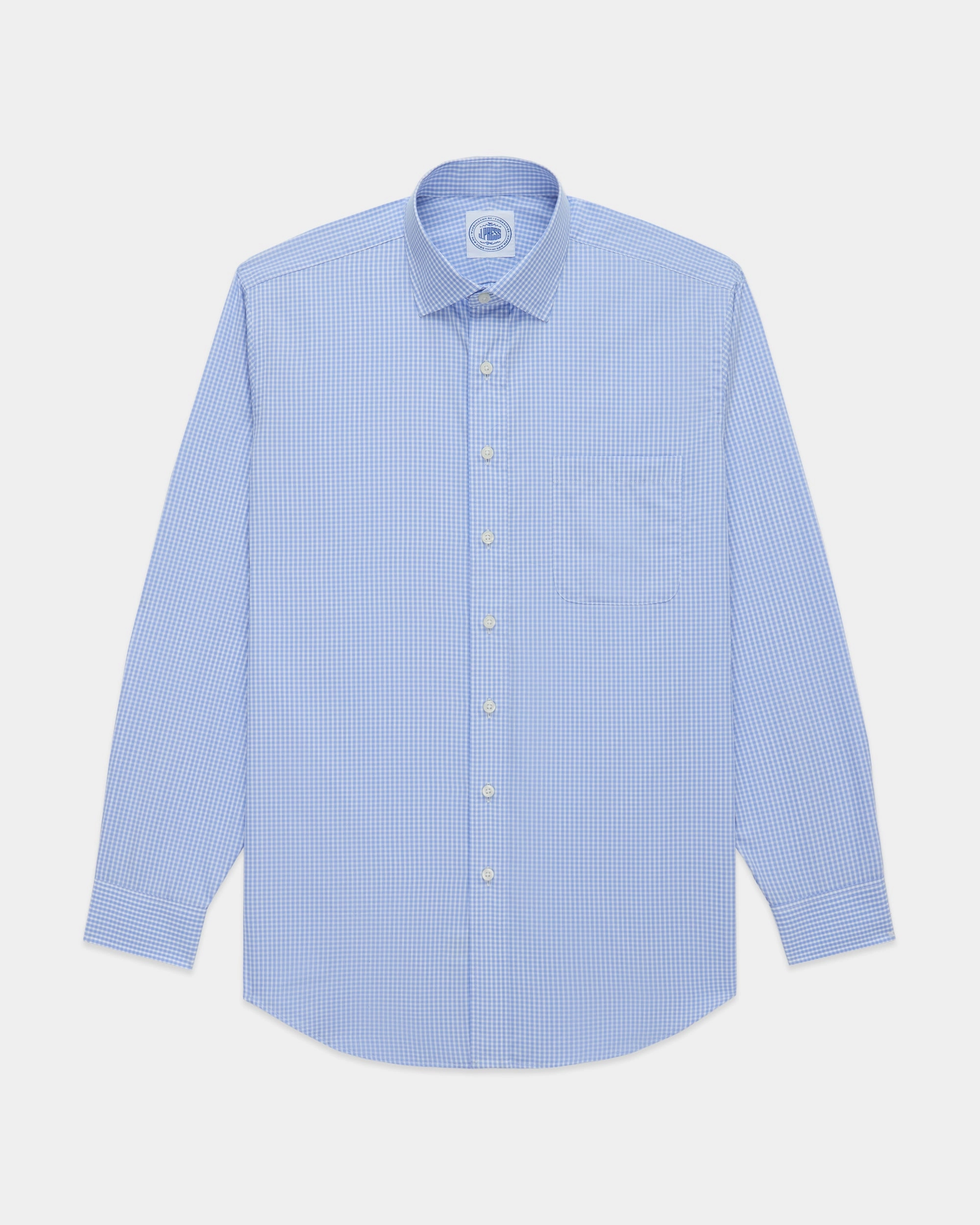 BLUE GINHGAM SPREAD COLLAR DRESS SHIRT