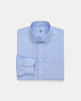 BLUE GINHGAM SPREAD COLLAR DRESS SHIRT