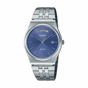 Casio Analogue Day Date Retro Blue Face. Stainless MTPB146D-2A