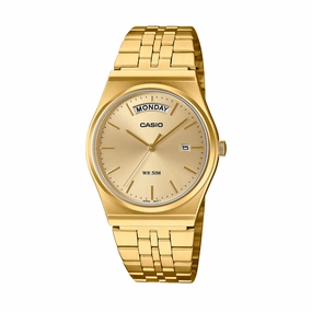 Casio Analogue Day Date Retro Gold Face. Gold Tone MTPB146G-9A