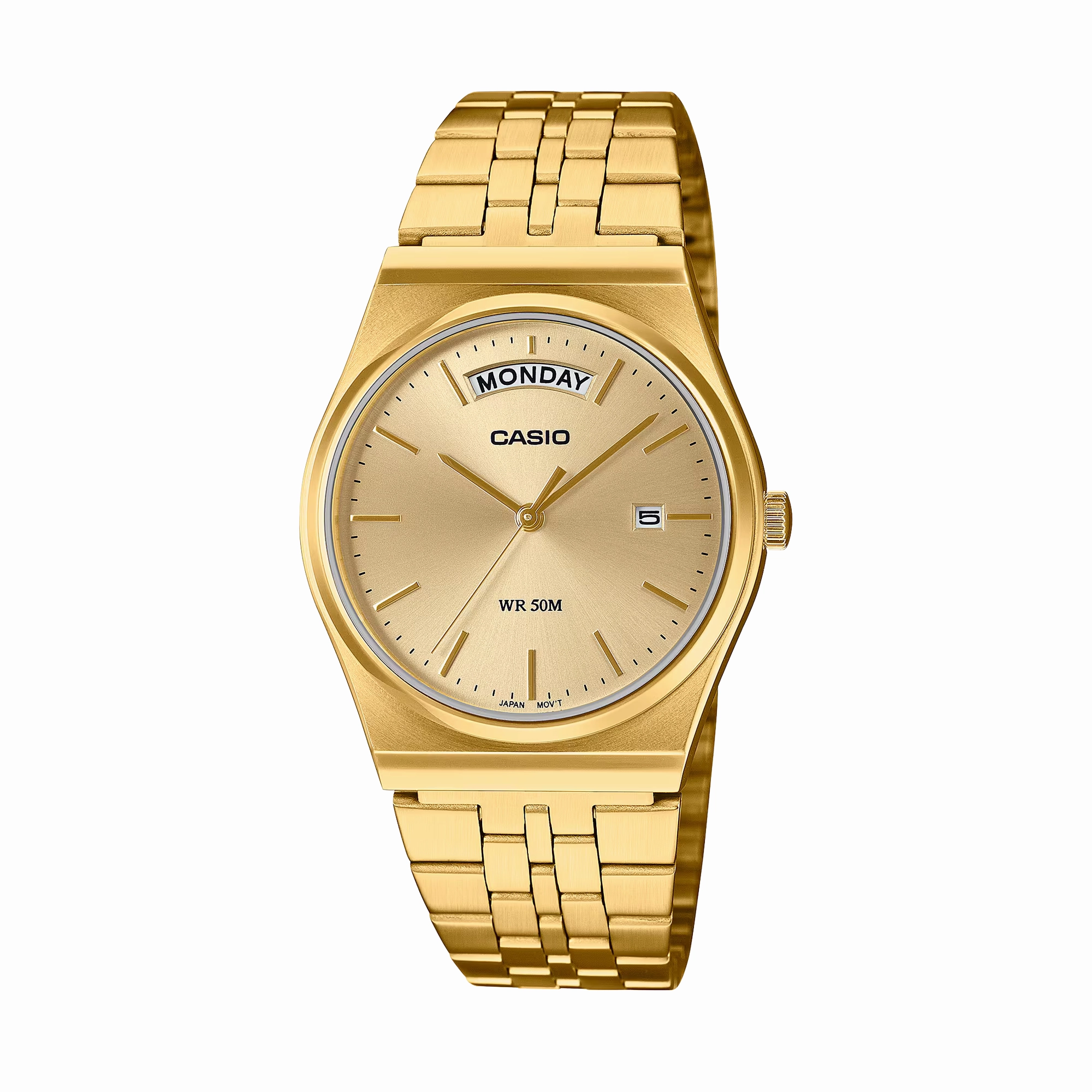 Casio Analogue Day Date Retro Gold Face. Gold Tone MTPB146G-9A