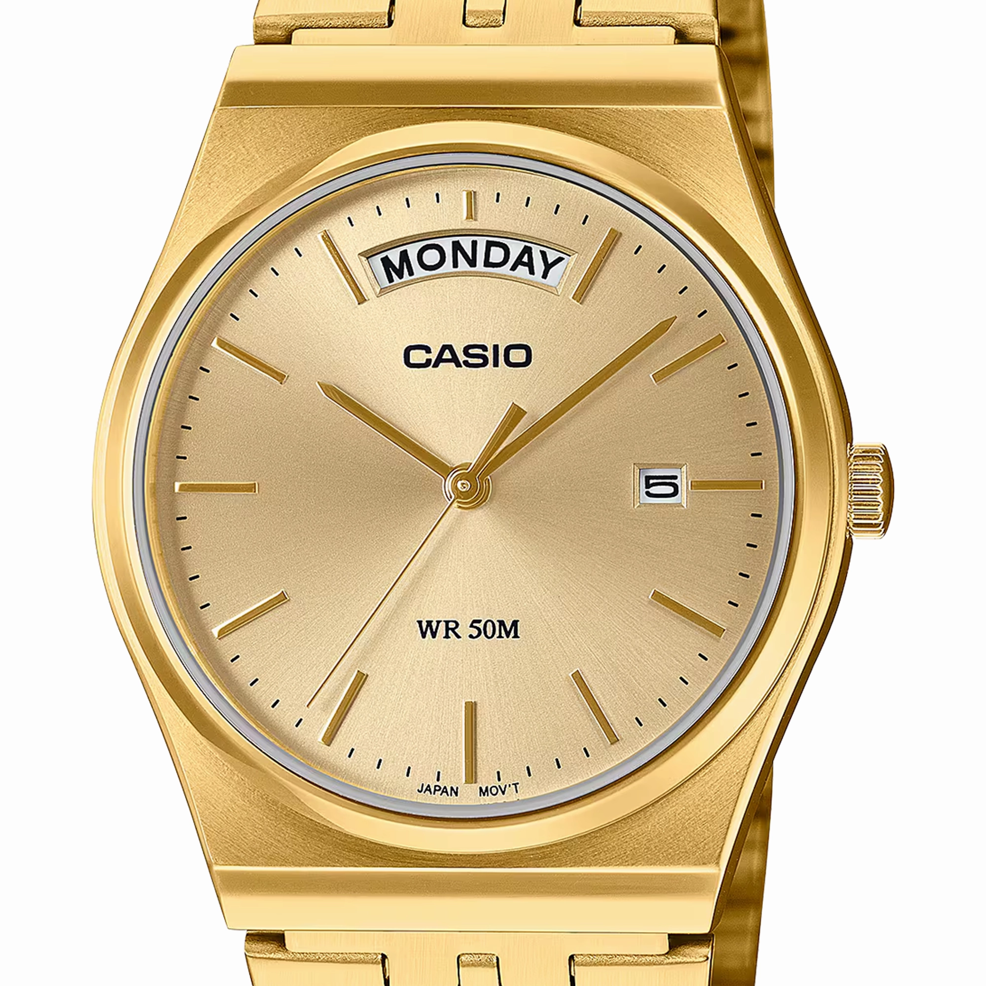 Casio Analogue Day Date Retro Gold Face. Gold Tone MTPB146G-9A