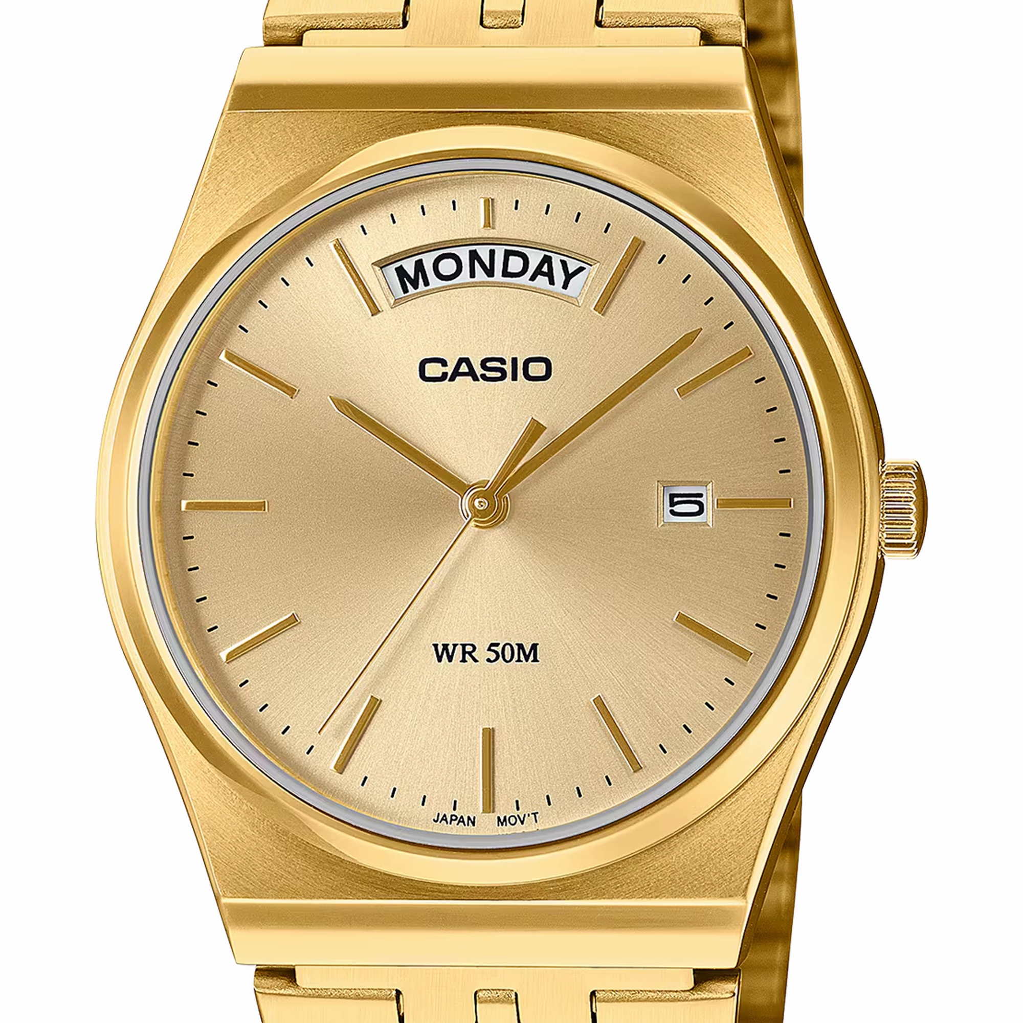 Casio Analogue Day Date Retro Gold Face. Gold Tone MTPB146G-9A