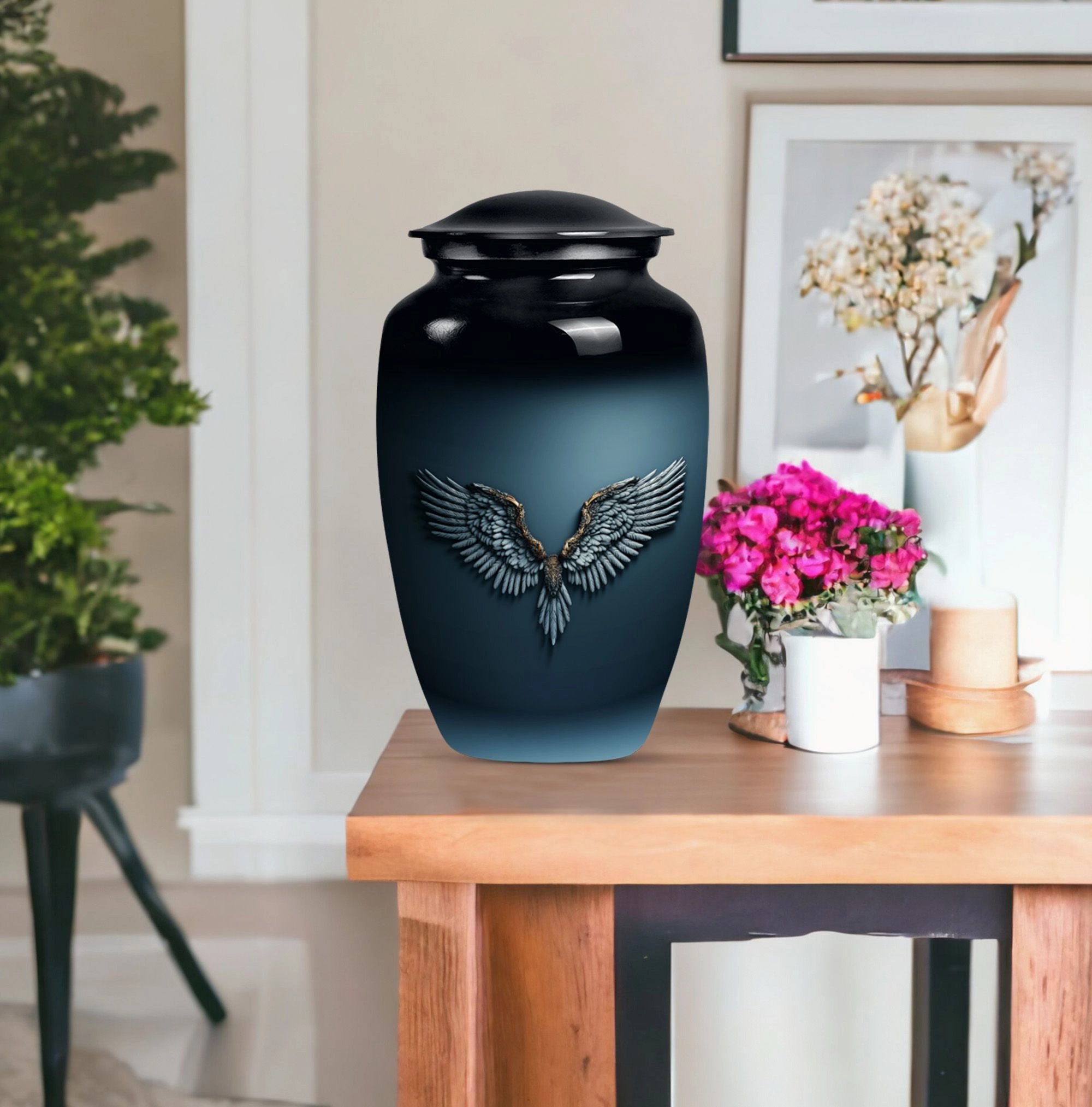 Cerulean Whisper: Wings Blue Cremation Urn of Serenity