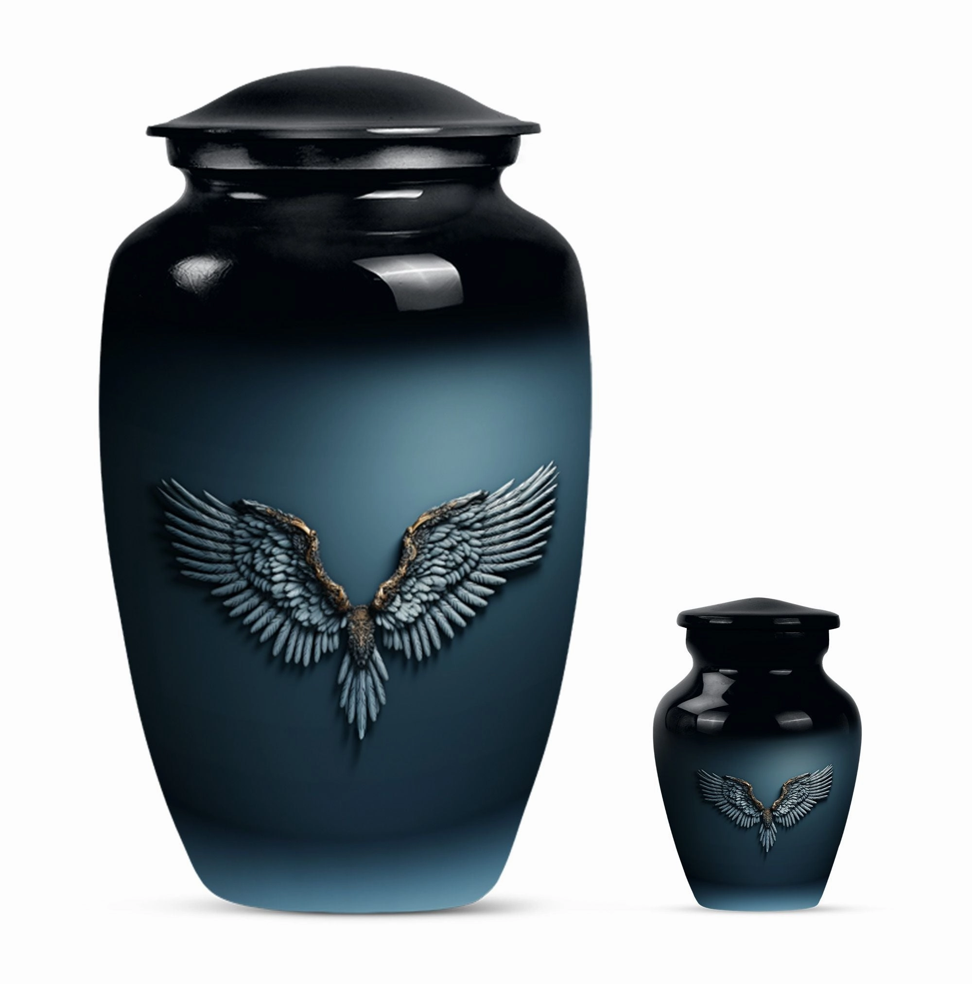 Cerulean Whisper: Wings Blue Cremation Urn of Serenity