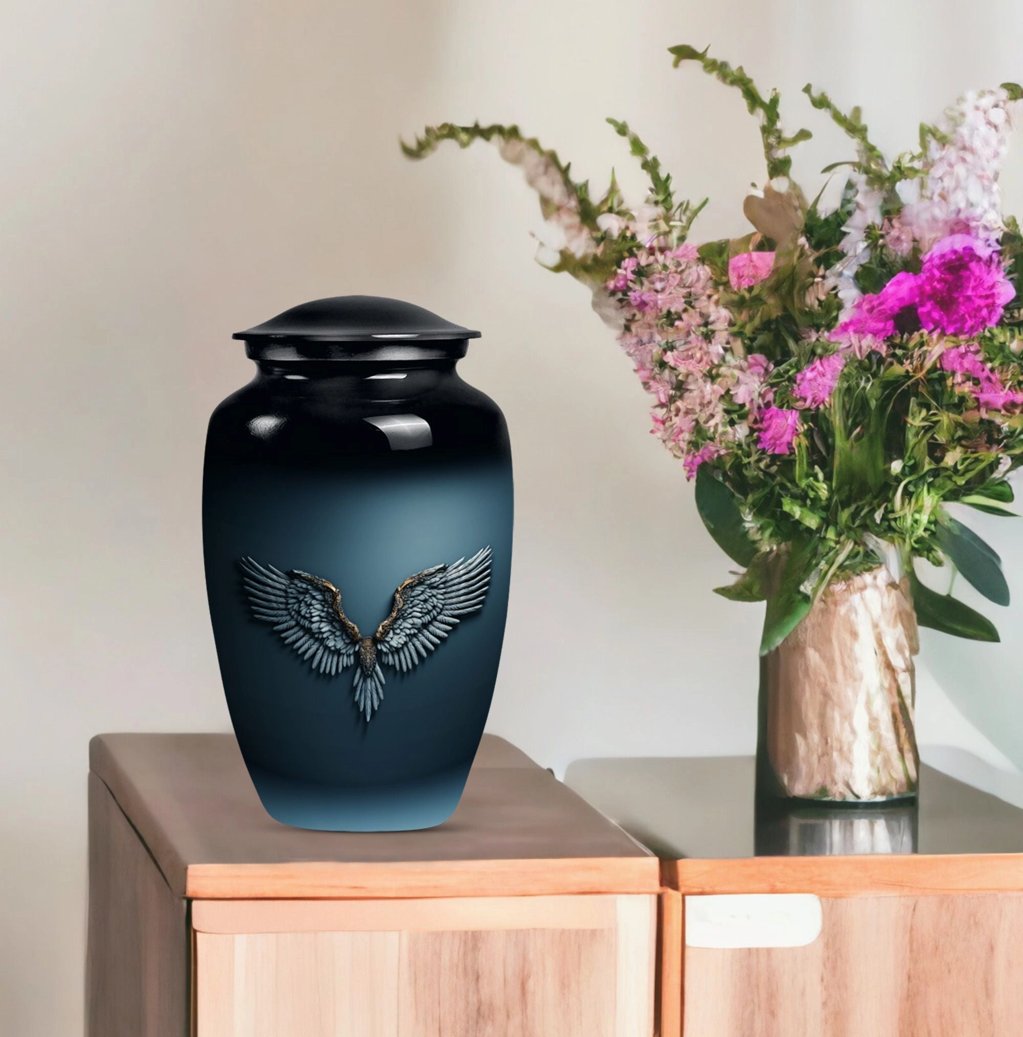 Cerulean Whisper: Wings Blue Cremation Urn of Serenity