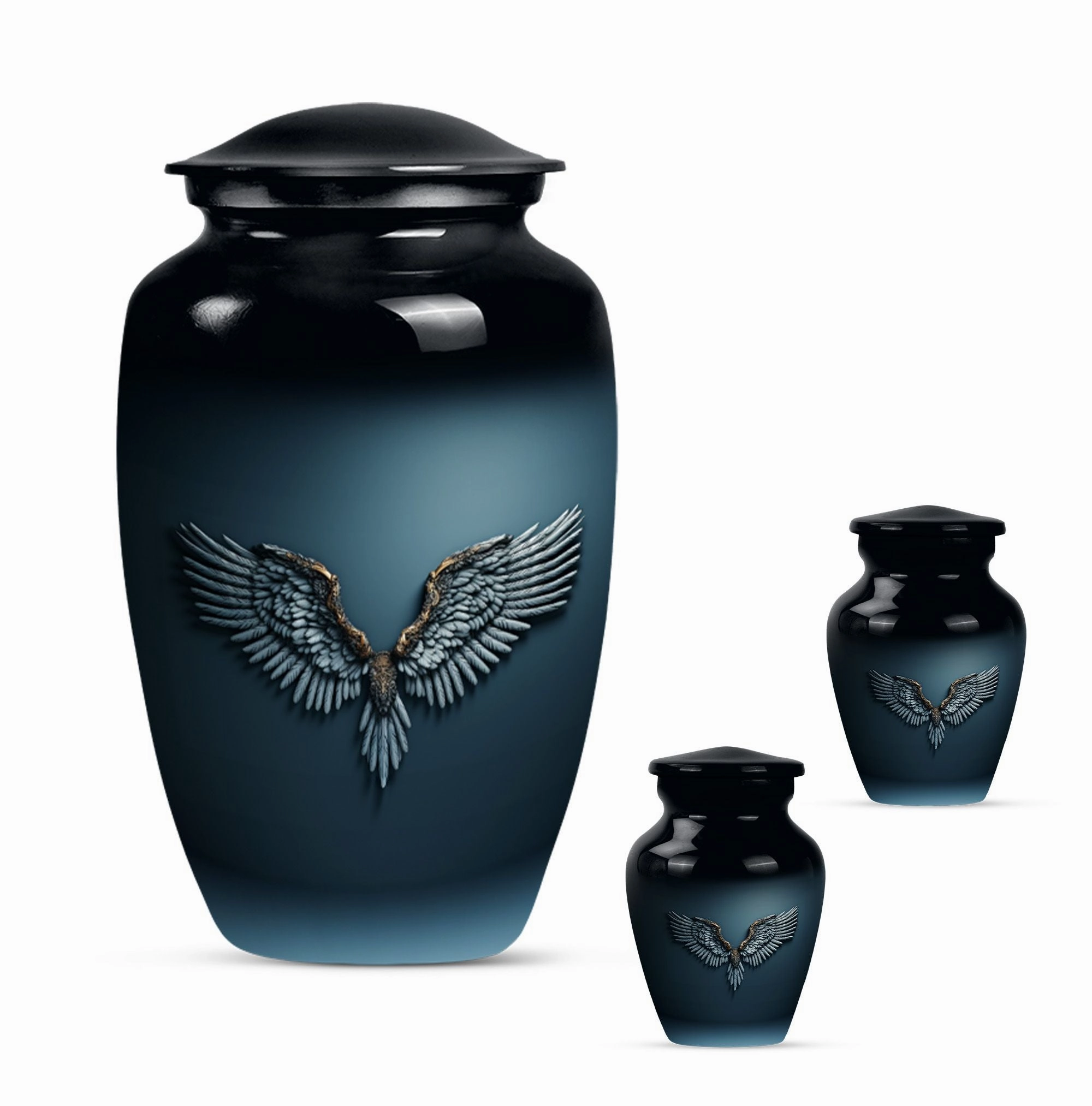 Cerulean Whisper: Wings Blue Cremation Urn of Serenity
