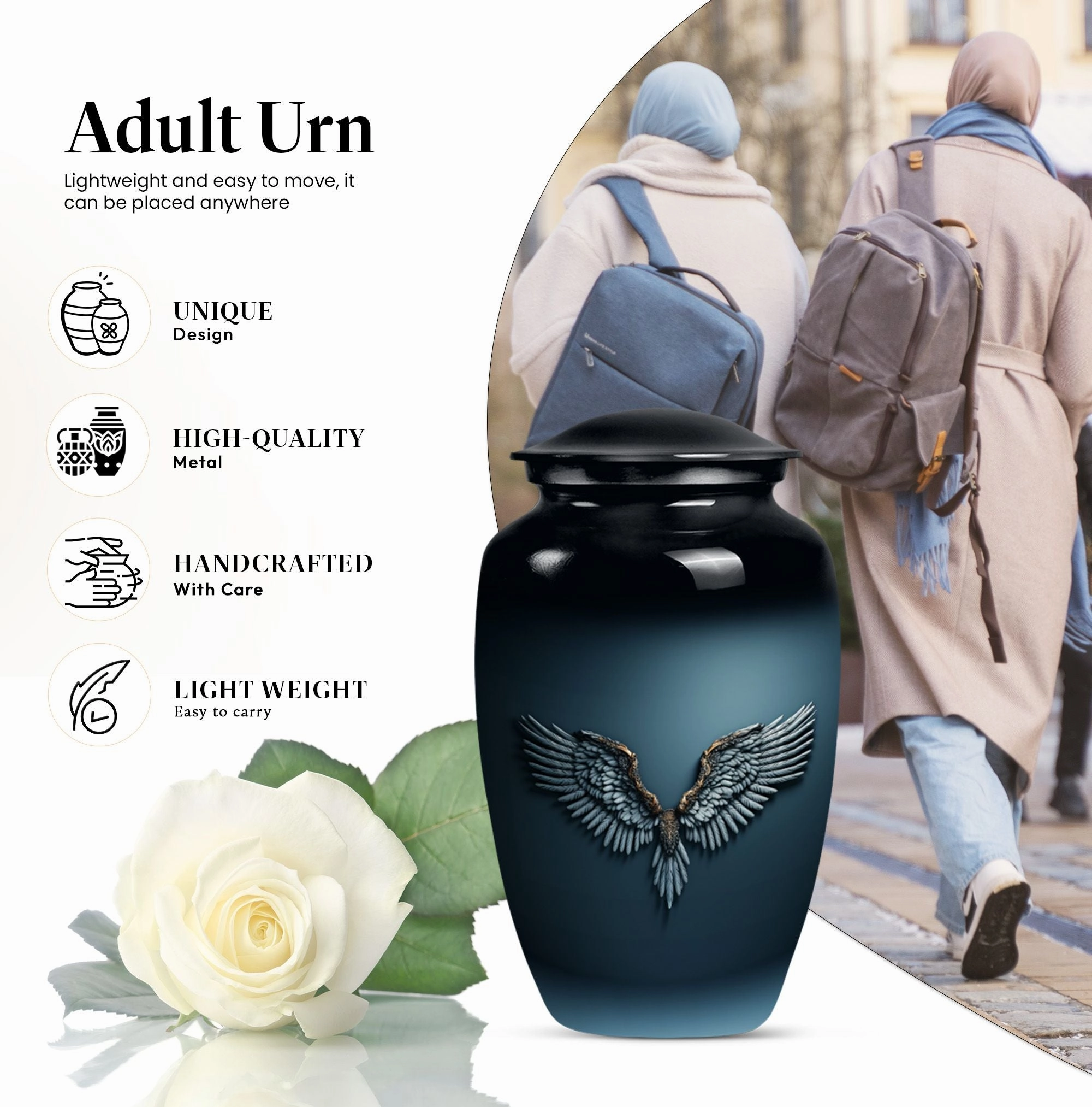 Cerulean Whisper: Wings Blue Cremation Urn of Serenity