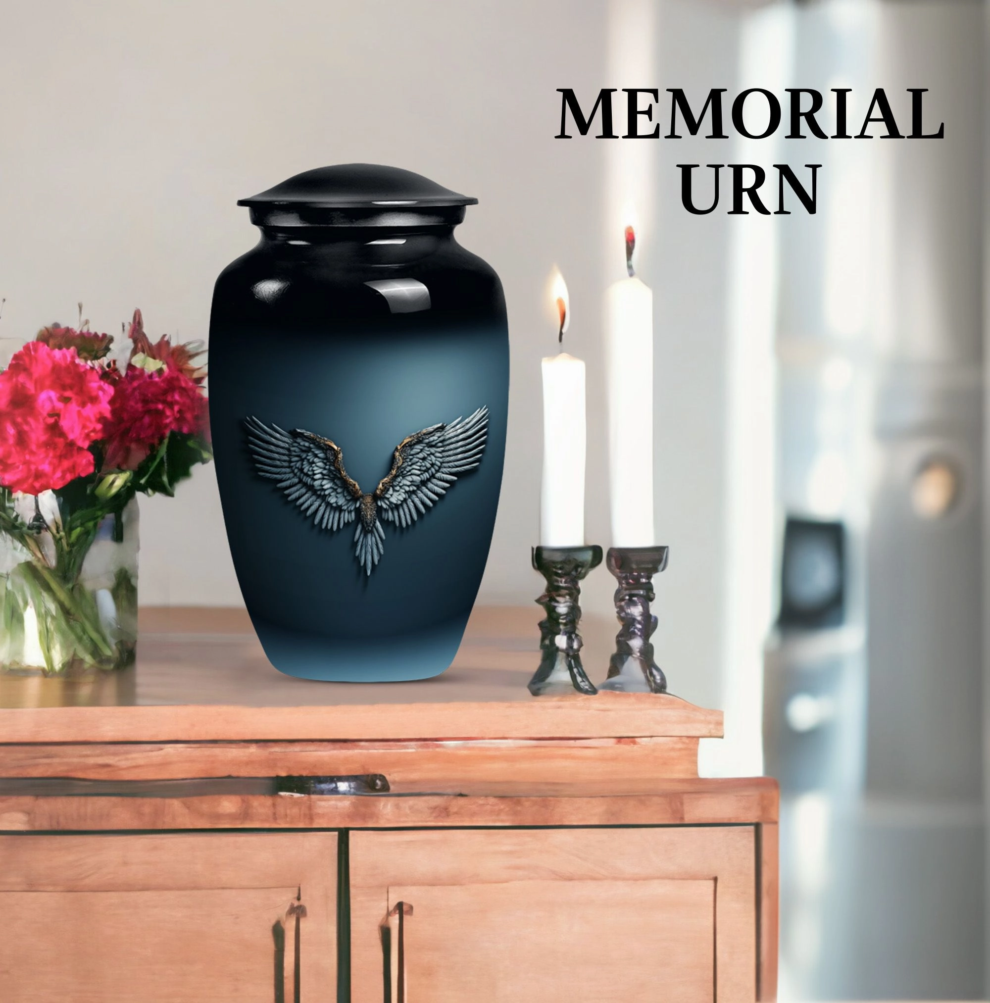 Cerulean Whisper: Wings Blue Cremation Urn of Serenity