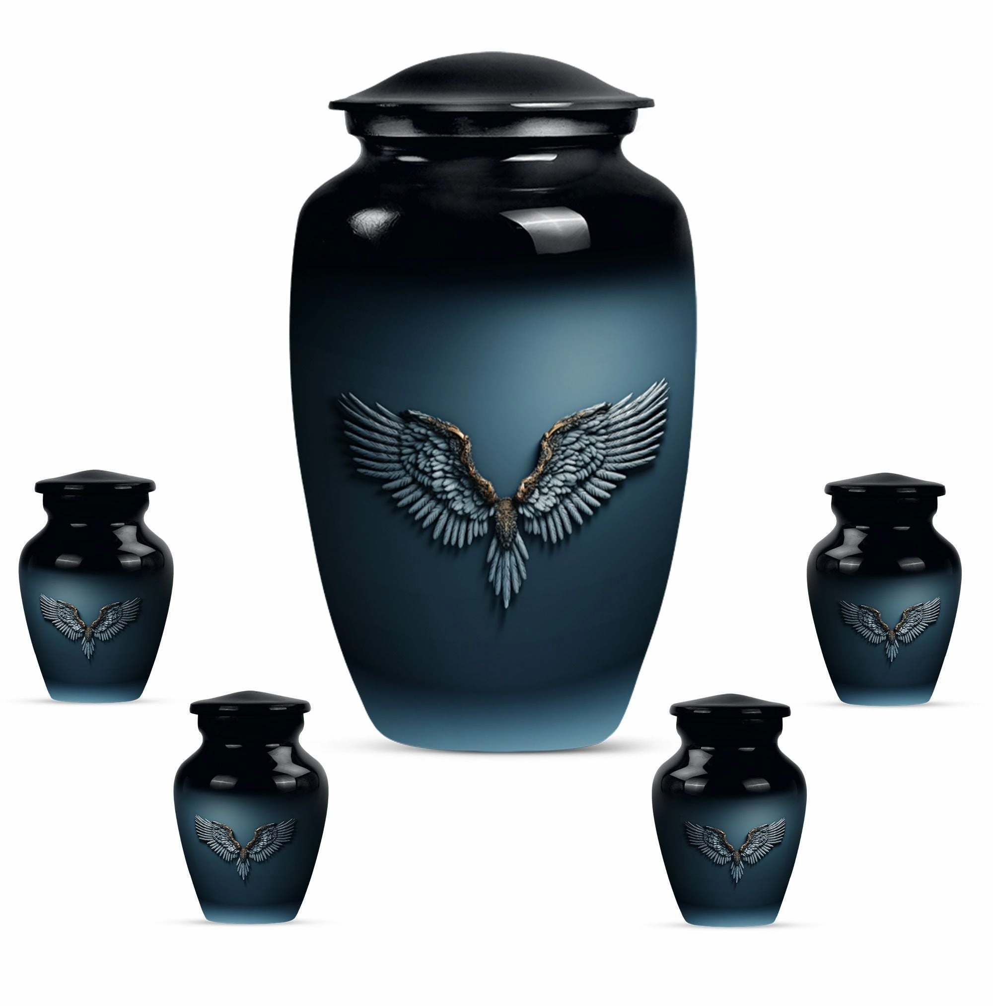 Cerulean Whisper: Wings Blue Cremation Urn of Serenity