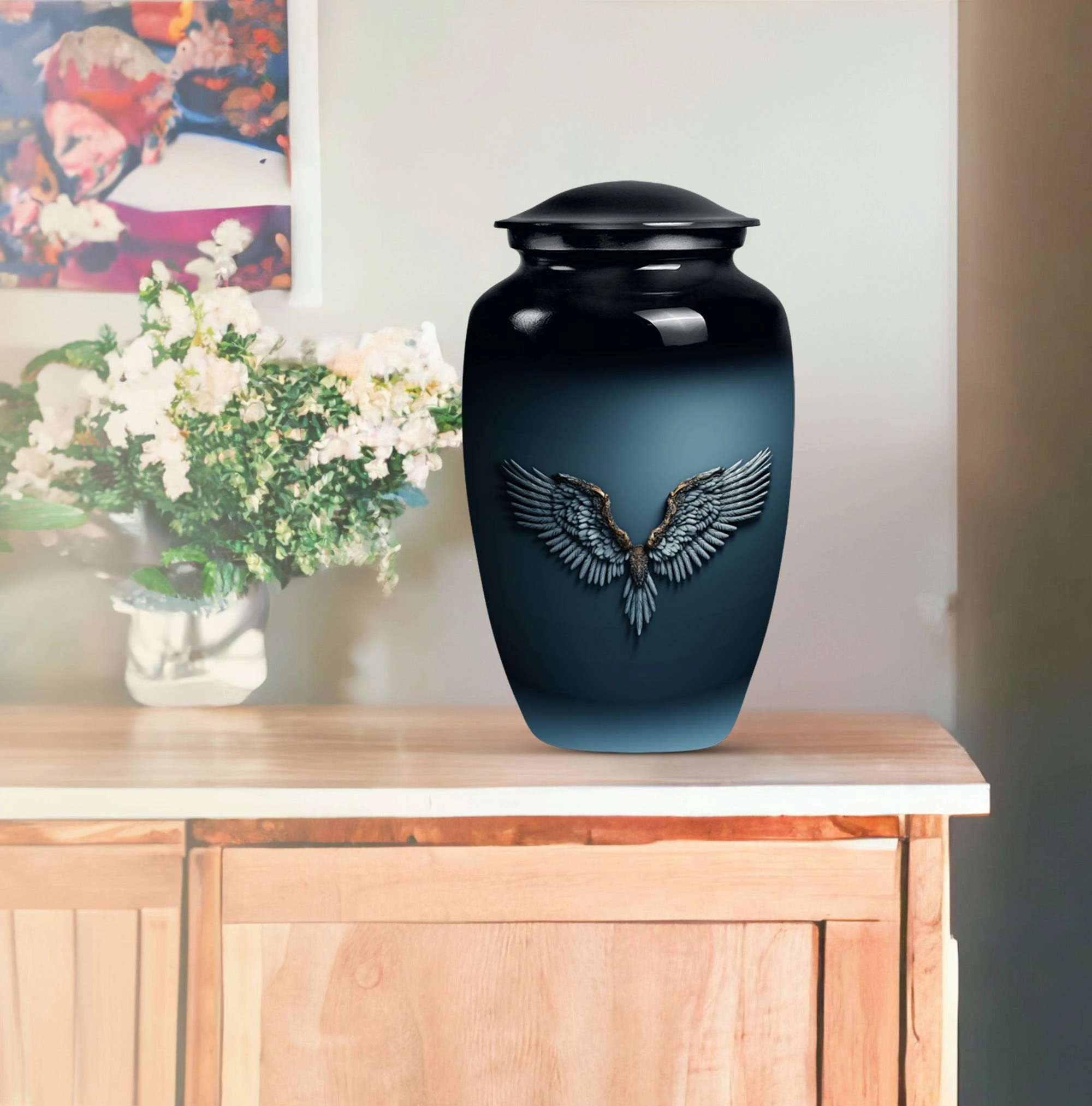 Cerulean Whisper: Wings Blue Cremation Urn of Serenity