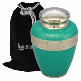 Classic Avalon Cremation Urn with Silver Sunflower Bands (Teal)