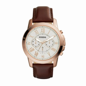 Fossil FS4991IE Men Grant Chronograph Brown Leather Strap Watch, Brown