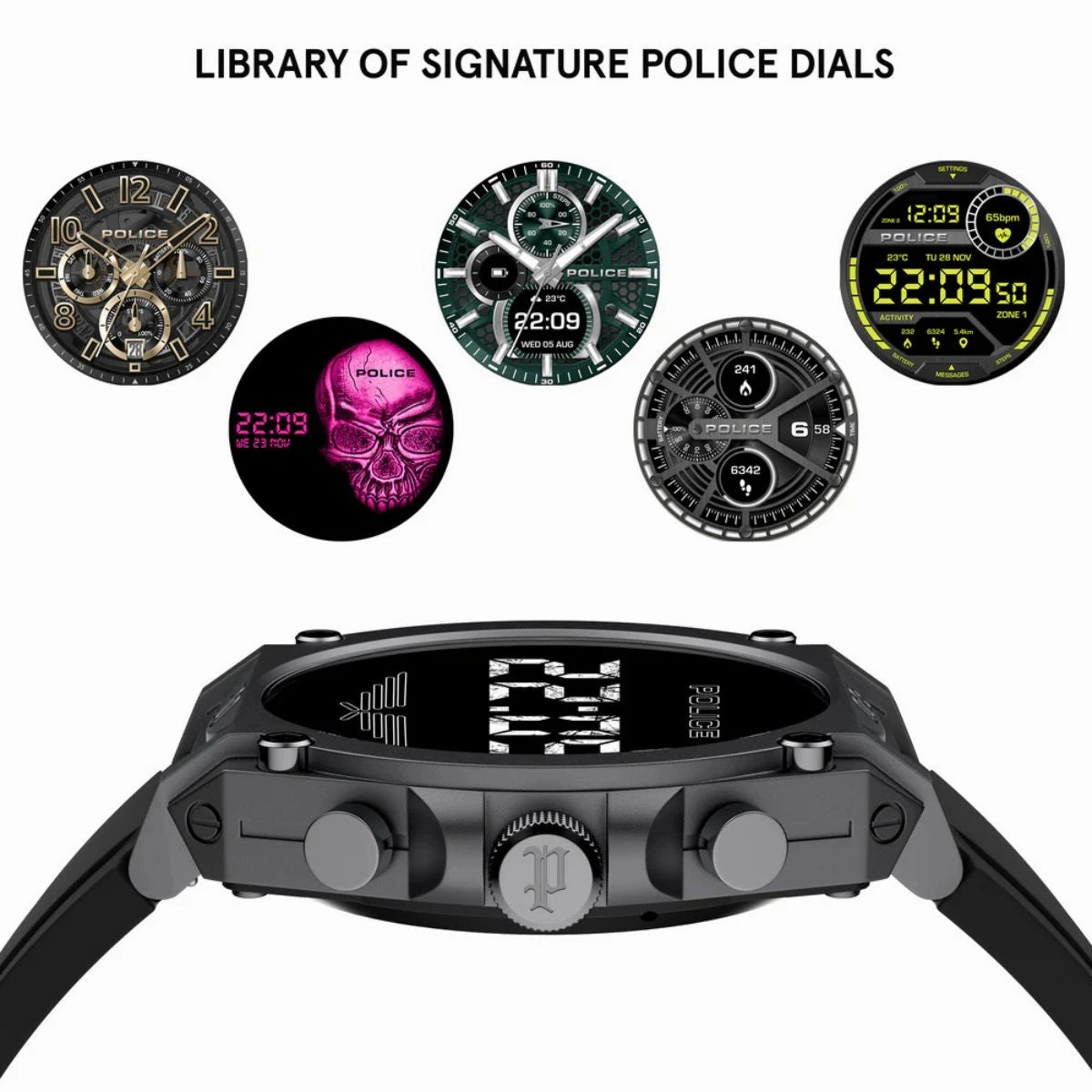 Gunmetal Case & LED Screen Smart Watch With Rubber Strap - Black