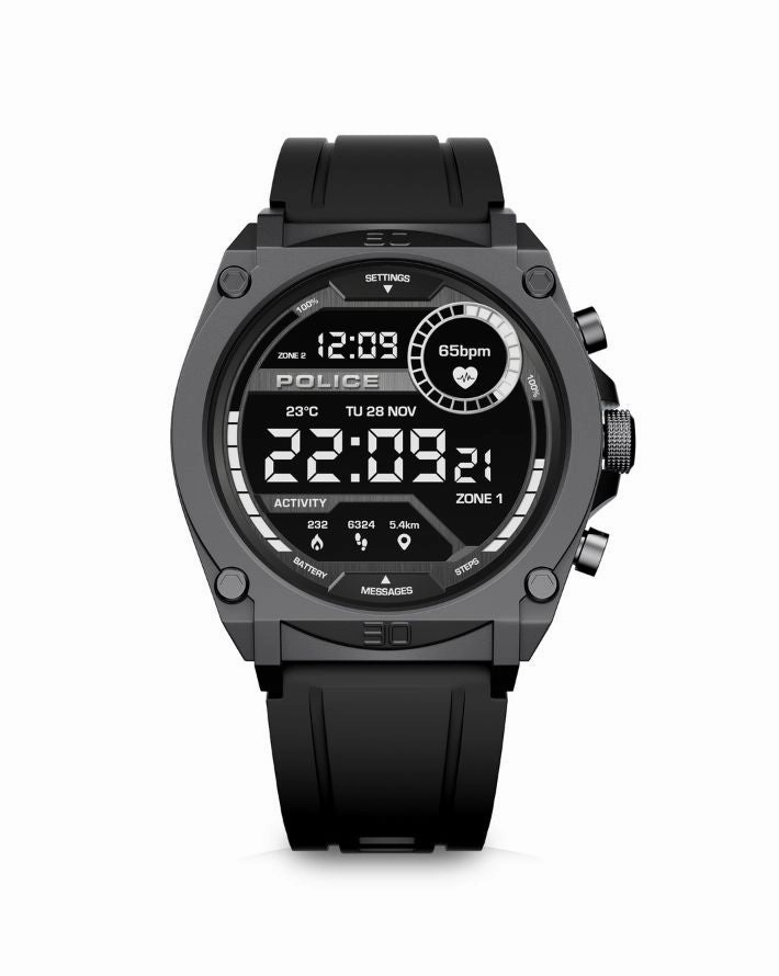 Gunmetal Case & LED Screen Smart Watch With Rubber Strap - Black