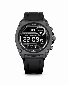 Gunmetal Case & LED Screen Smart Watch With Rubber Strap - Black