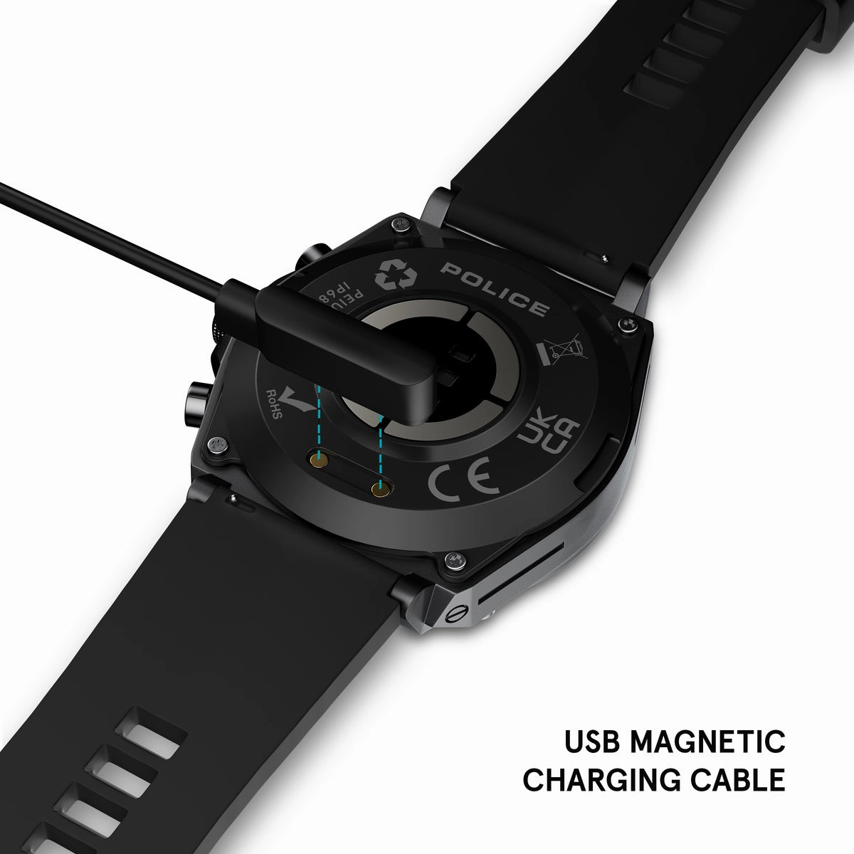 Gunmetal Case & LED Screen Smart Watch With Rubber Strap - Black