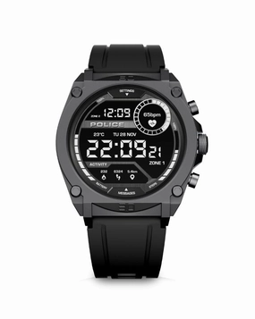Gunmetal Case & LED Screen Smart Watch With Rubber Strap - Black