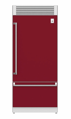 Hestan KRPL36BG 36" Pro Style Bottom Mount, Top Compressor Refrigerator - Left Hinge - Burgundy / Tin Roof