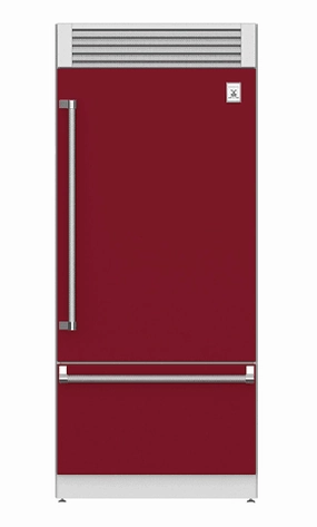 Hestan KRPL36BG 36" Pro Style Bottom Mount, Top Compressor Refrigerator - Left Hinge - Burgundy / Tin Roof