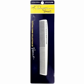 KD Vincent White Ceramic Styling Comb Fine-Medium/Coarse - 7.25