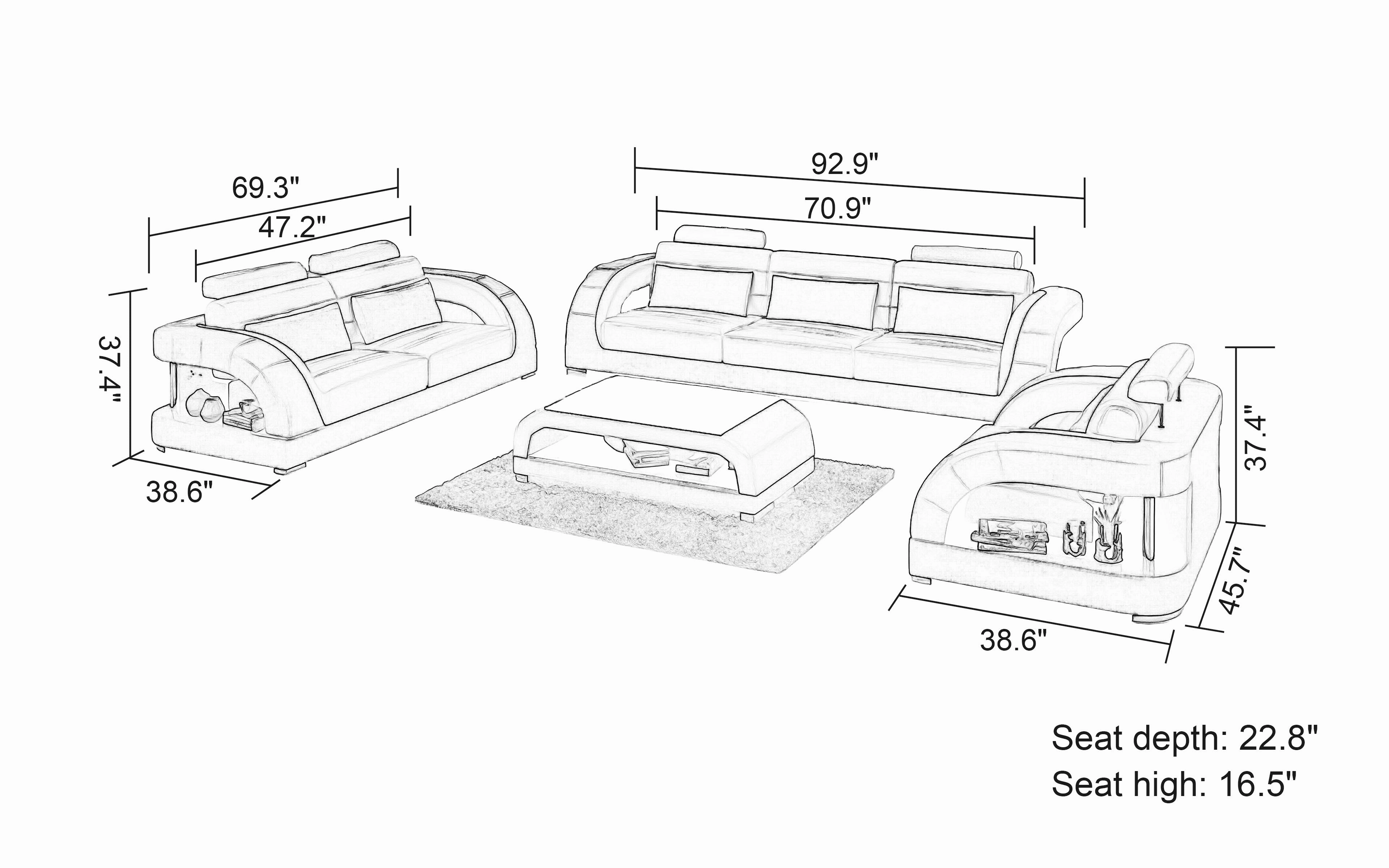 Lacus Modern Leather Sofa Set