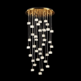 Large 200cm Modern Stairwell Chandelier With Textured Glass Diffusers