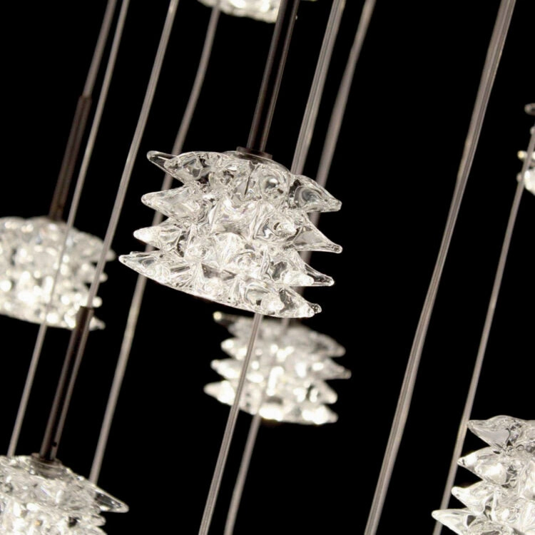 Large 200cm Modern Stairwell Chandelier With Textured Glass Diffusers