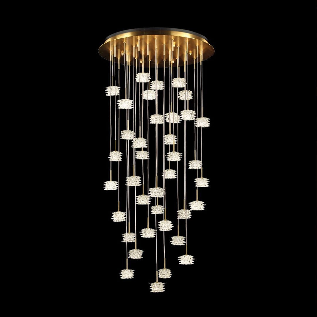 Large 200cm Modern Stairwell Chandelier With Textured Glass Diffusers