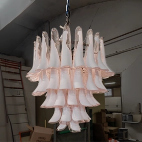 Mid Century Murano Pink Petal Chandelier In Custom Sizes