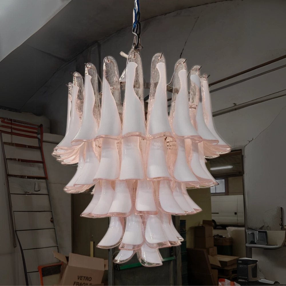 Mid Century Murano Pink Petal Chandelier In Custom Sizes