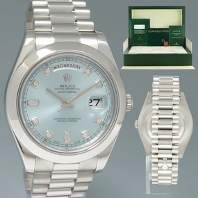 MINT Rolex Day-Date 41mm Glacier Blue Diamond Platinum President 218206 Watch Box