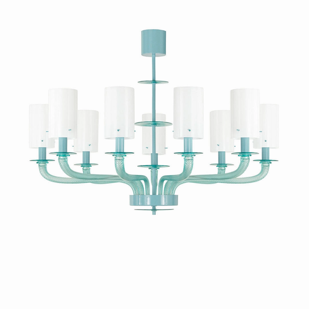 Modern 9 Arm Pink Murano Glass Chandelier With Shades