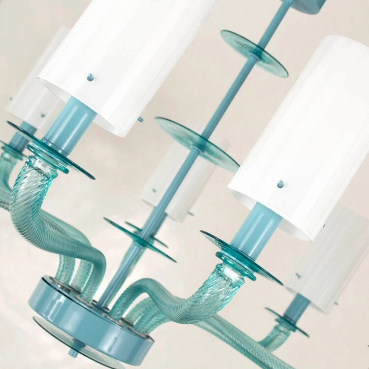 Modern 9 Arm Pink Murano Glass Chandelier With Shades