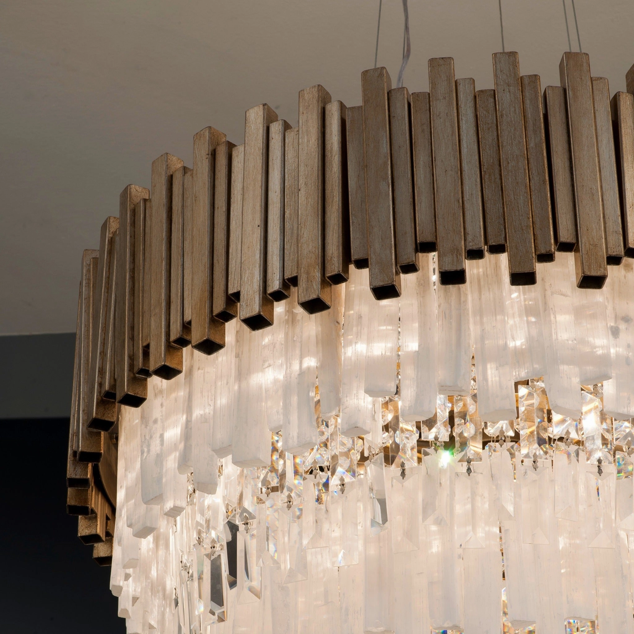 Modern Metal And Rock Crystal Chandelier With Custom Frame Finish