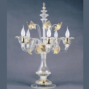 Murano Glass Flambeau Table Light With Gold Flowers
