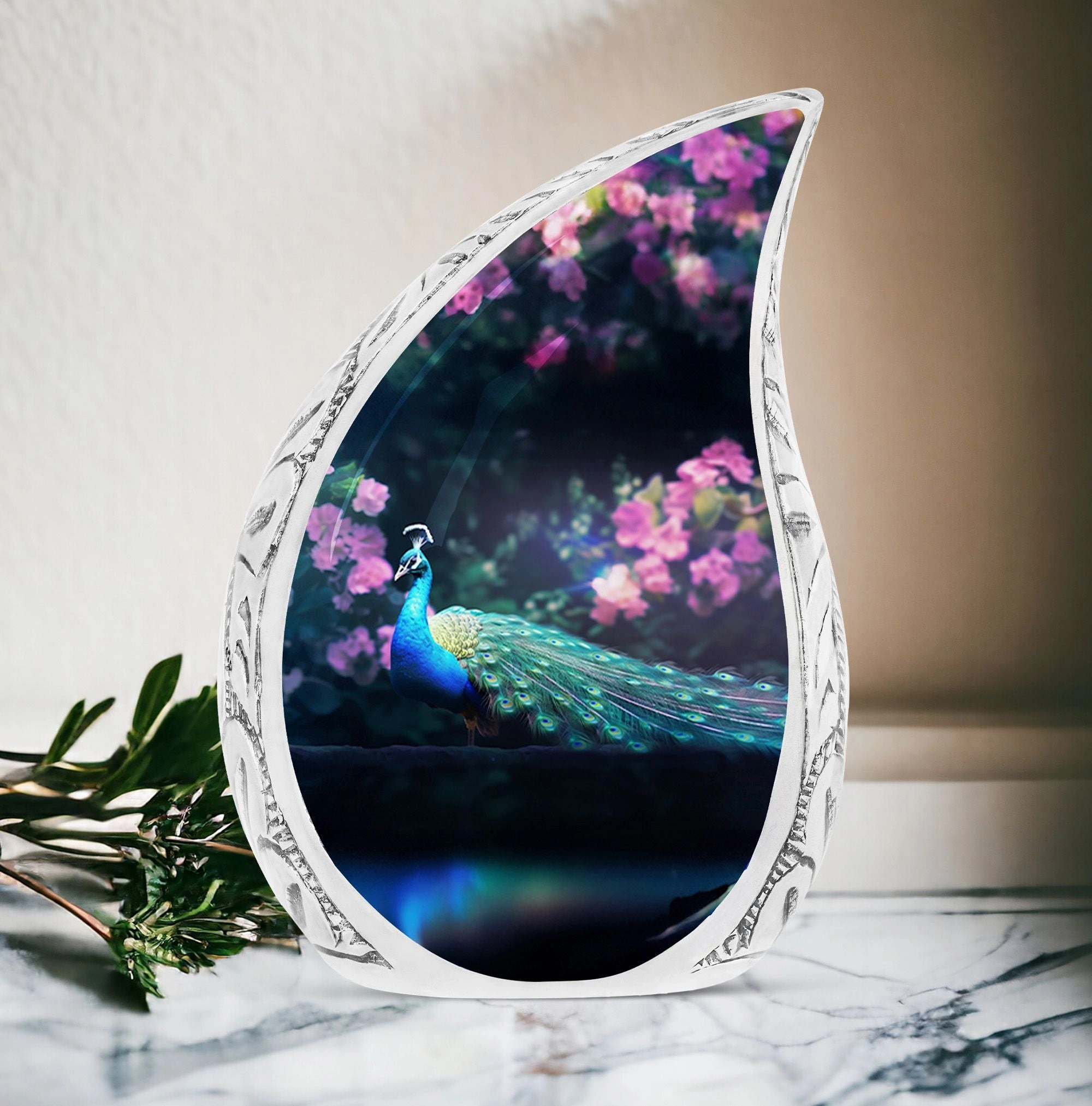 Peacock Rendezvous: Distinctive Memorial Urn for Cremation Ashes