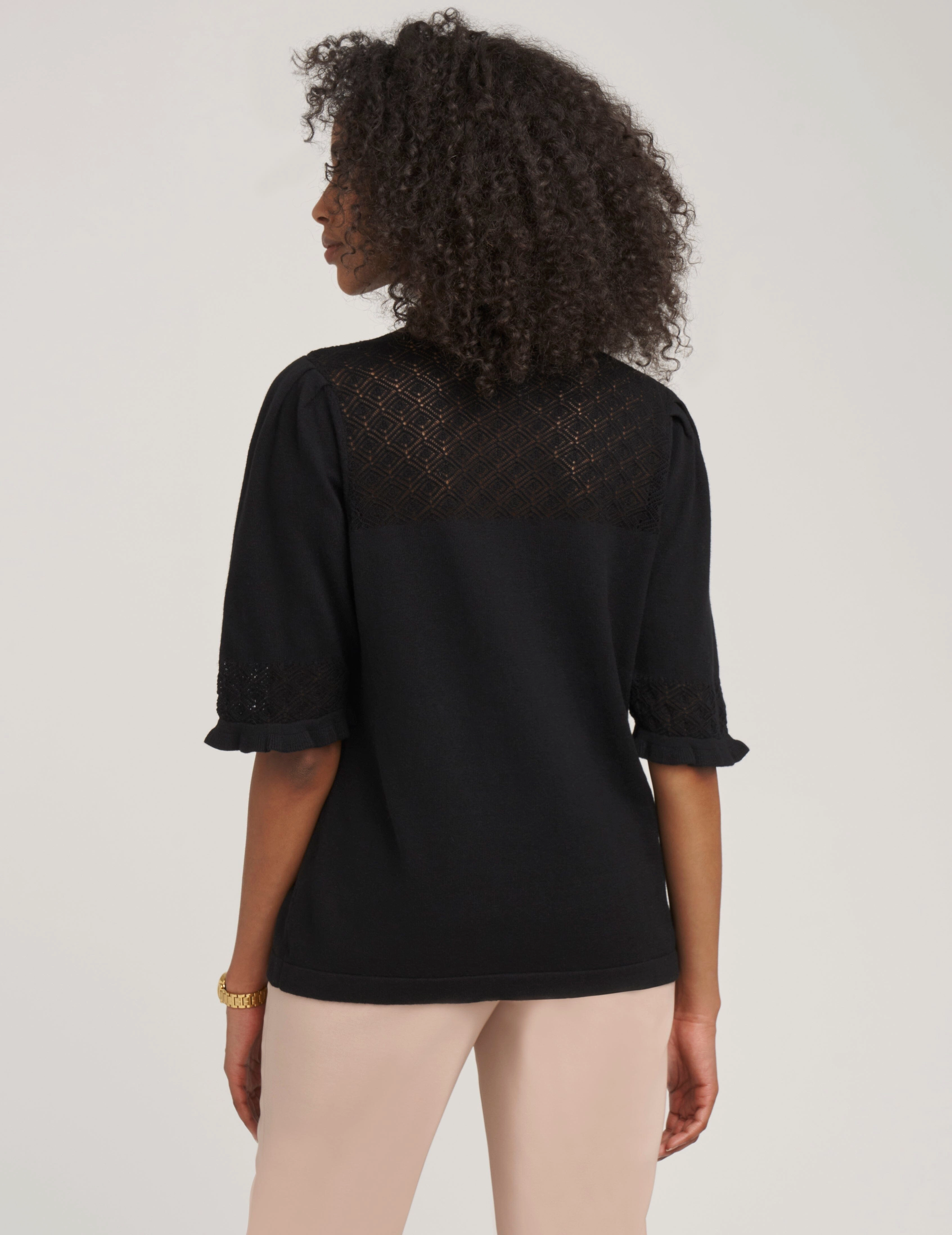 Puff Sleeve With Ruffle Neck Top- Sale