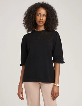 Puff Sleeve With Ruffle Neck Top- Sale