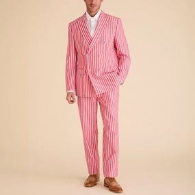 Seersucker Wide Stripe Double Breasted Blazer - Red