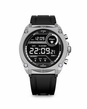 Stainless Steel Case & LED Screen Smart Watch With Rubber Strap - Black