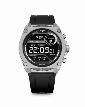 Stainless Steel Case & LED Screen Smart Watch With Rubber Strap - Black